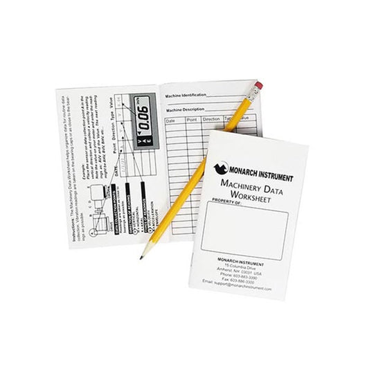 MDWS Machinery Data Worksheet Book with 40 sheets to log readings from Monarch's EXAMINER Vibration Meter.