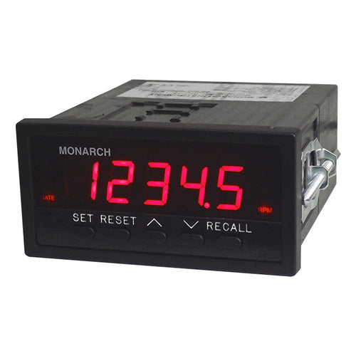 ACT-3X Panel Tachometer is a powerful NIST calibrated, fully programmable tachometer and totalizer. It accepts inputs from all Monarch speed sensors or from any standard TTL generating device. 
