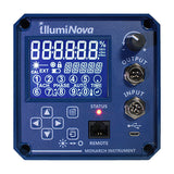 Digital interface of Monarch's fixed mount illumiNova - shows output and input jacks, LCD display and remote control connection.