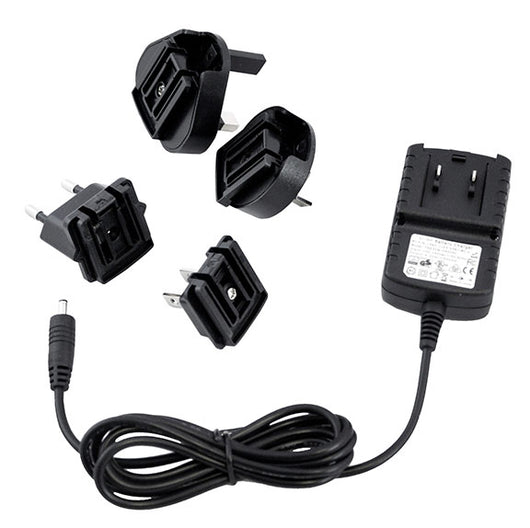 PLS Li-ion battery recharger with interchangeable wall plugs.