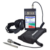 Monarch's EXAMINER 1000 Vibration Meter Kit with meter and electronic stethoscope, batteries, accelerometer with integrated cable, magnetic base, stinger probe, headphones, and carry case.