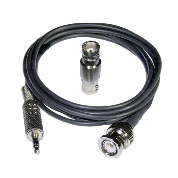 6-ft. Accelerometer input cable, 1/8" (3.5 mm) phone plug to BNC with BNC union connector. For use with Nova-Strobe vbx Vibration Stroboscope.