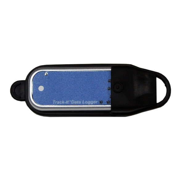 Track-It Humidity-Temperature USB Data Logger with protective cover.