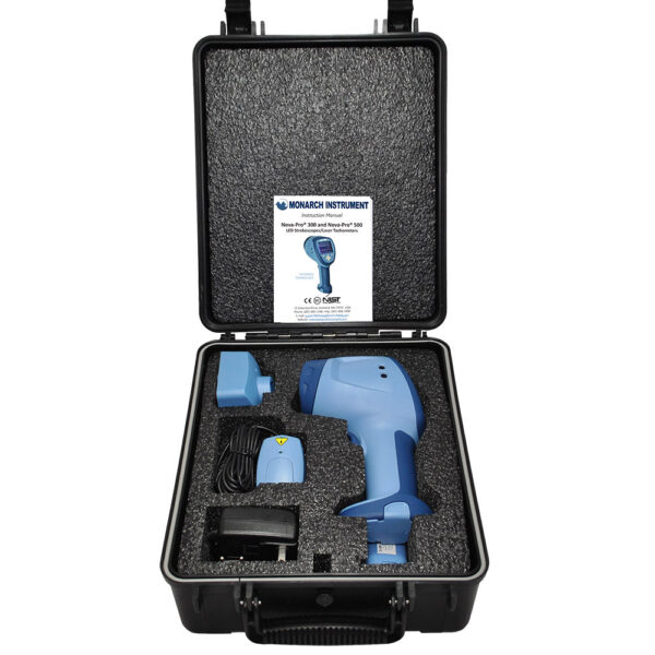 Nova-Pro 500 Kit includes Stroboscope/Tachometer, laser module, battery pack and charger and NIST