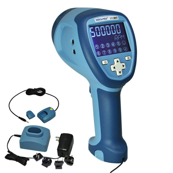 Nova-Pro is a series of powerful portable visual inspection and speed measurement tools. The Nova Pro UV 365 and 385 LED models provide a lamp mode for static inspection and strobe mode for stop-motion inspection of high-speed processes. NIST Traceable Certificate included.