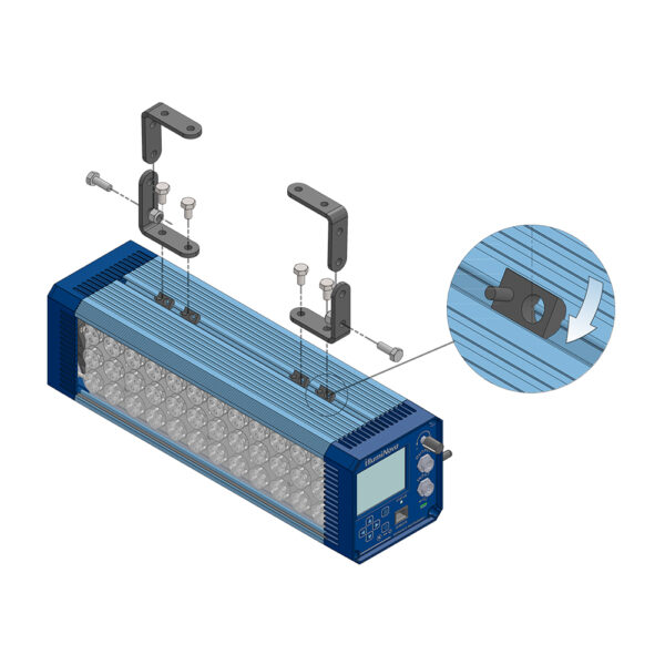 Illustration of how the hardware is added for affixing the illumiNova Stroboscope