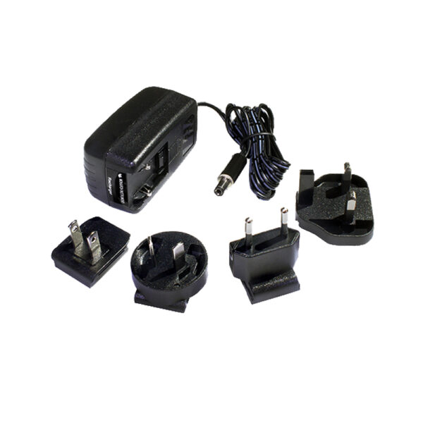 CE-approved Universal Recharger; 115/230 V ac wall adapter with USA, UK, AUS, and Euro adapter plugs