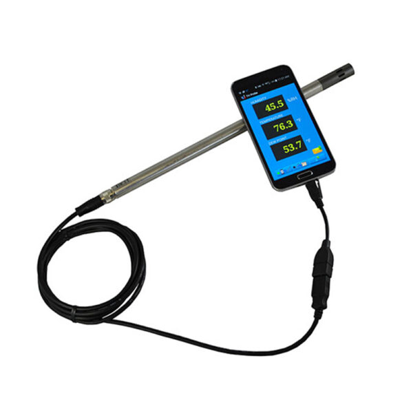 The 12-inch Portable Temperature Humidity Probe includes a suite of free software products that enhance your ability to measure, record, analyze, trend, and print historic data. Begin by installing and using either the TH Probe Android App or the TH Probe PC Software. View and record real-time digital temperature, humidity, and dew point data.