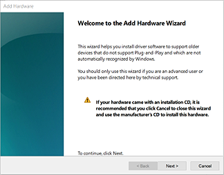 Installing Track-It™ Software and Drivers - Welcome to the Add Hardware Wizard.