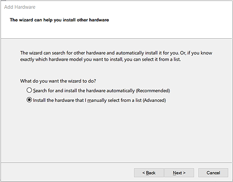 Installing Track-It Software - Add Hardware Wizard, advanced. Install the hardware that is manually selected from the list.