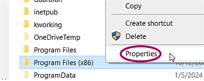 Installing Track-It Software and Drives - How to check sharing and control over the Program Files (x86) folder.