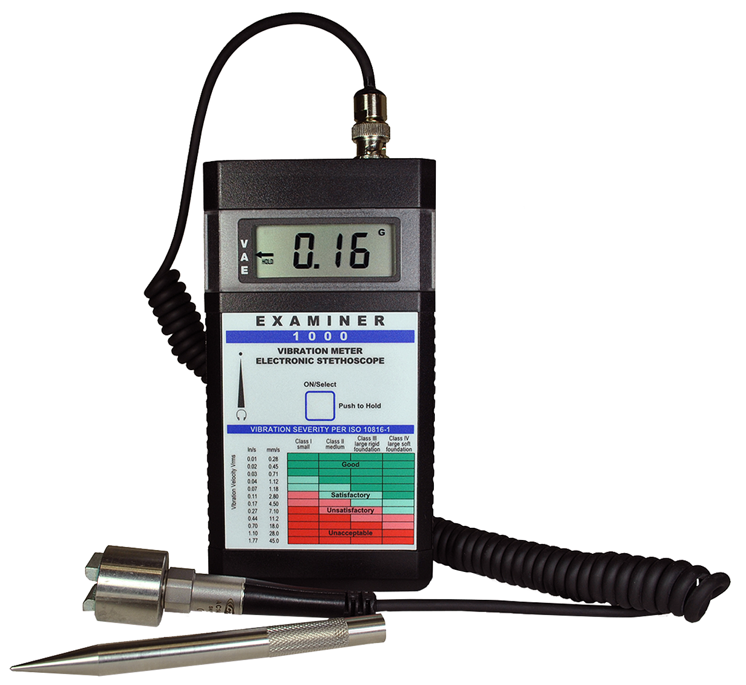 EXAMINER 1000 Vibration Meter with accelerometer and stinger probe from Monarch Instrument
